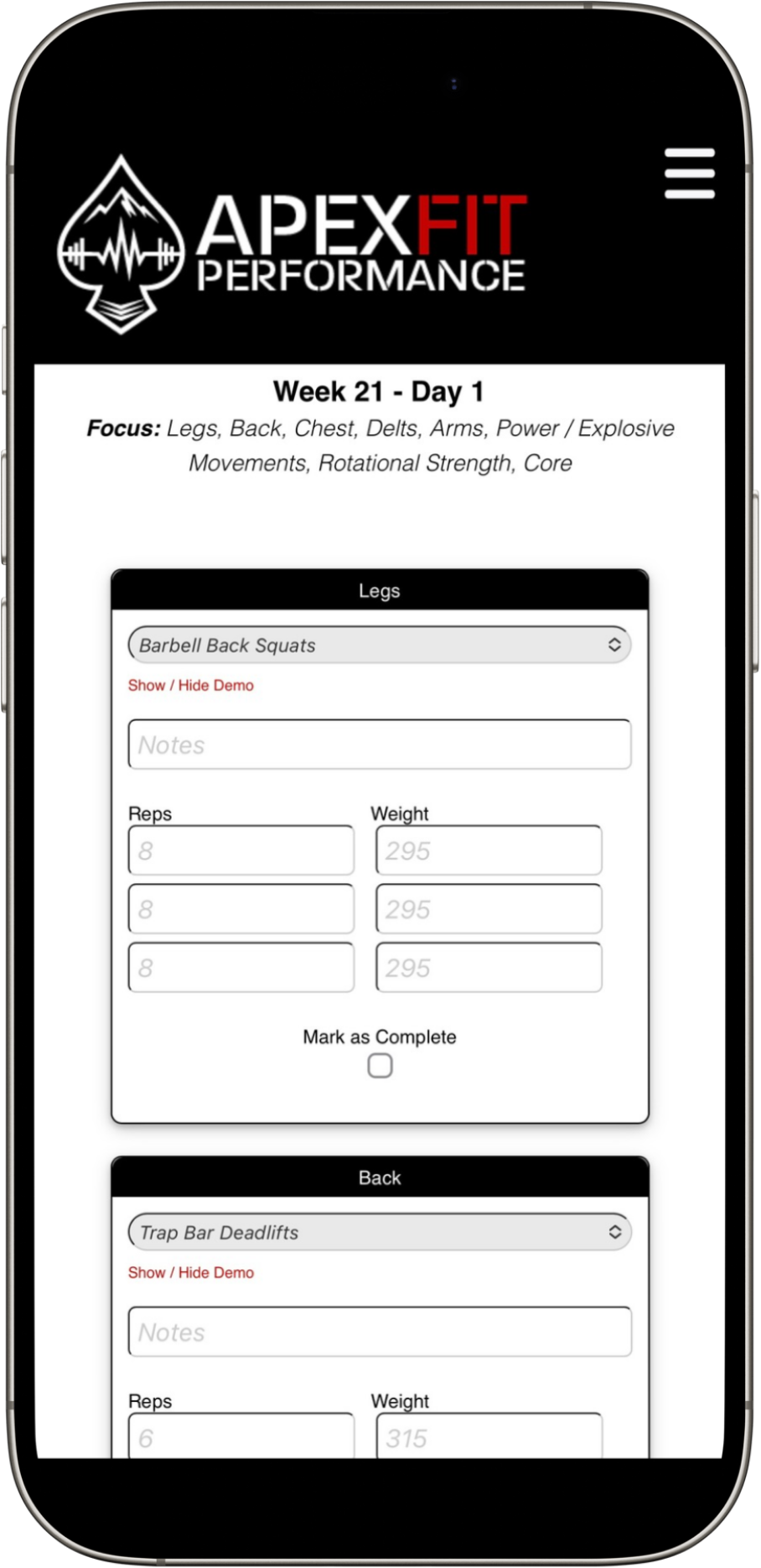 ApexFit Training Planner