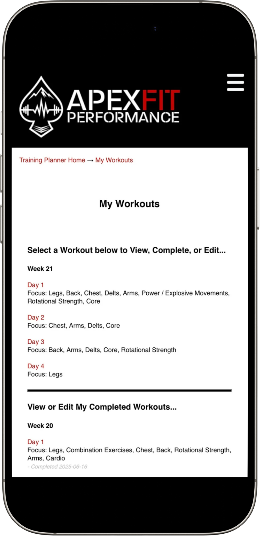ApexFit Training Planner